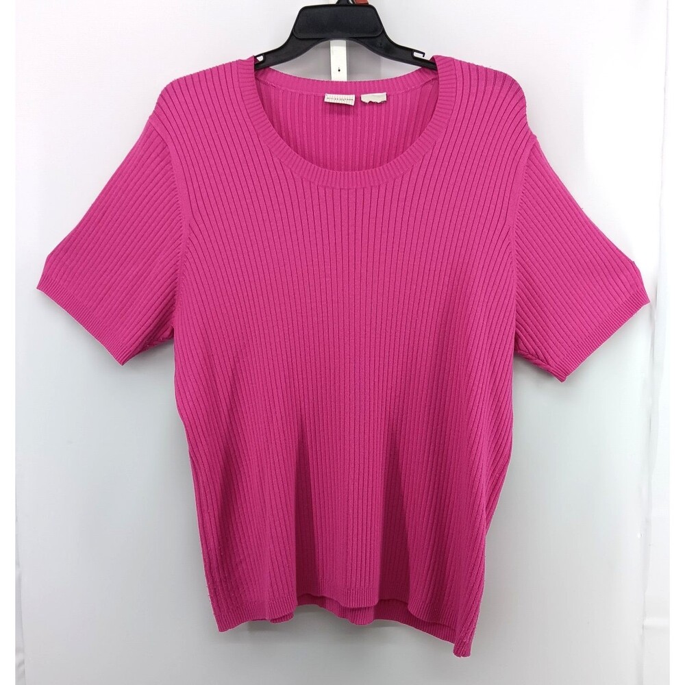 White Stag Sweater Women Plus Size 1X Pink Ribbed Short Sleeve Scoop Neck Top